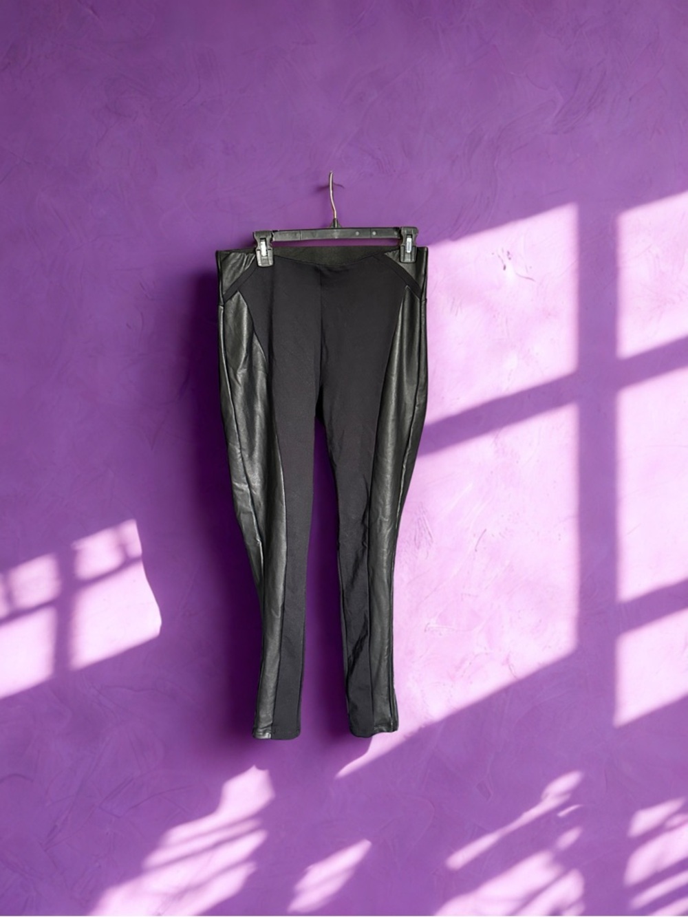 Ashley Stewart Black Pull-On Leggings with Vegan Leather Detailing